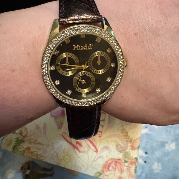 Mudd Accessories - Mudd Gold and Dark Brown Crystal-Embellished Watch
